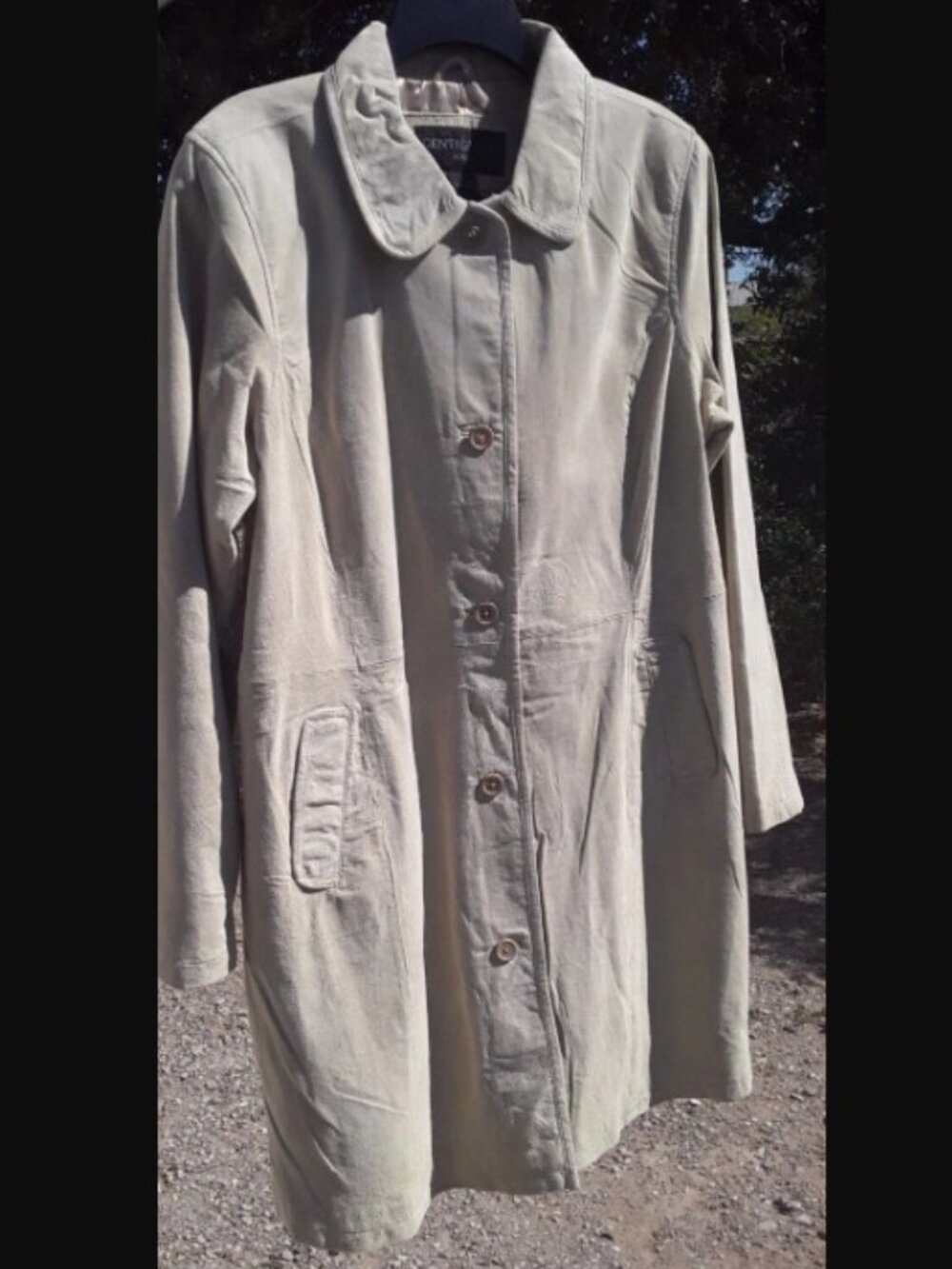 Trench Leather SUEDE COAT Washable IVORY women size L New